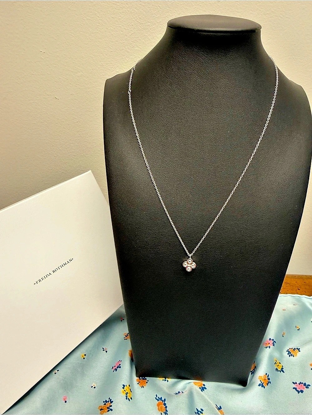 Freida Rothman Sterling Silver Four-Point Clover CZ Pendant Necklace